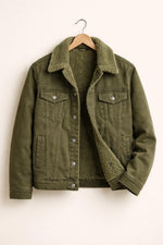 Dark Olive Sherpa Trucker Jacket Wool Lined Classic Fit
