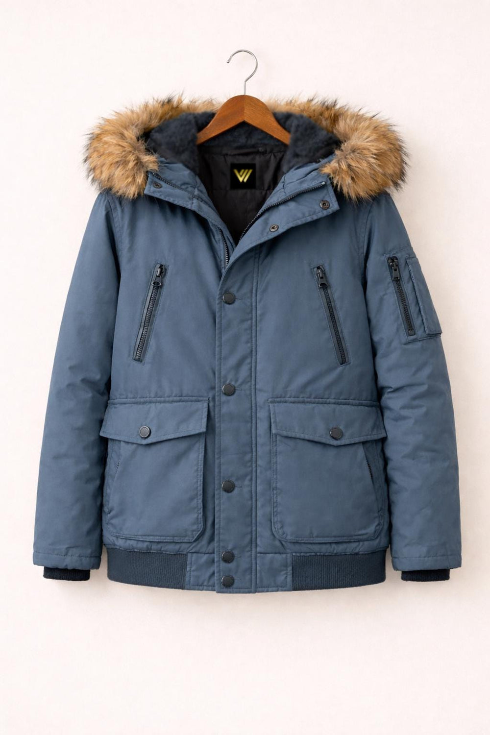 Blue Fur Hooded Parka Jacket | Winter Bomber Coat