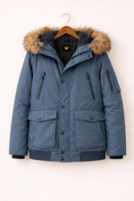 Blue Fur Hooded Parka Jacket | Winter Bomber Coat