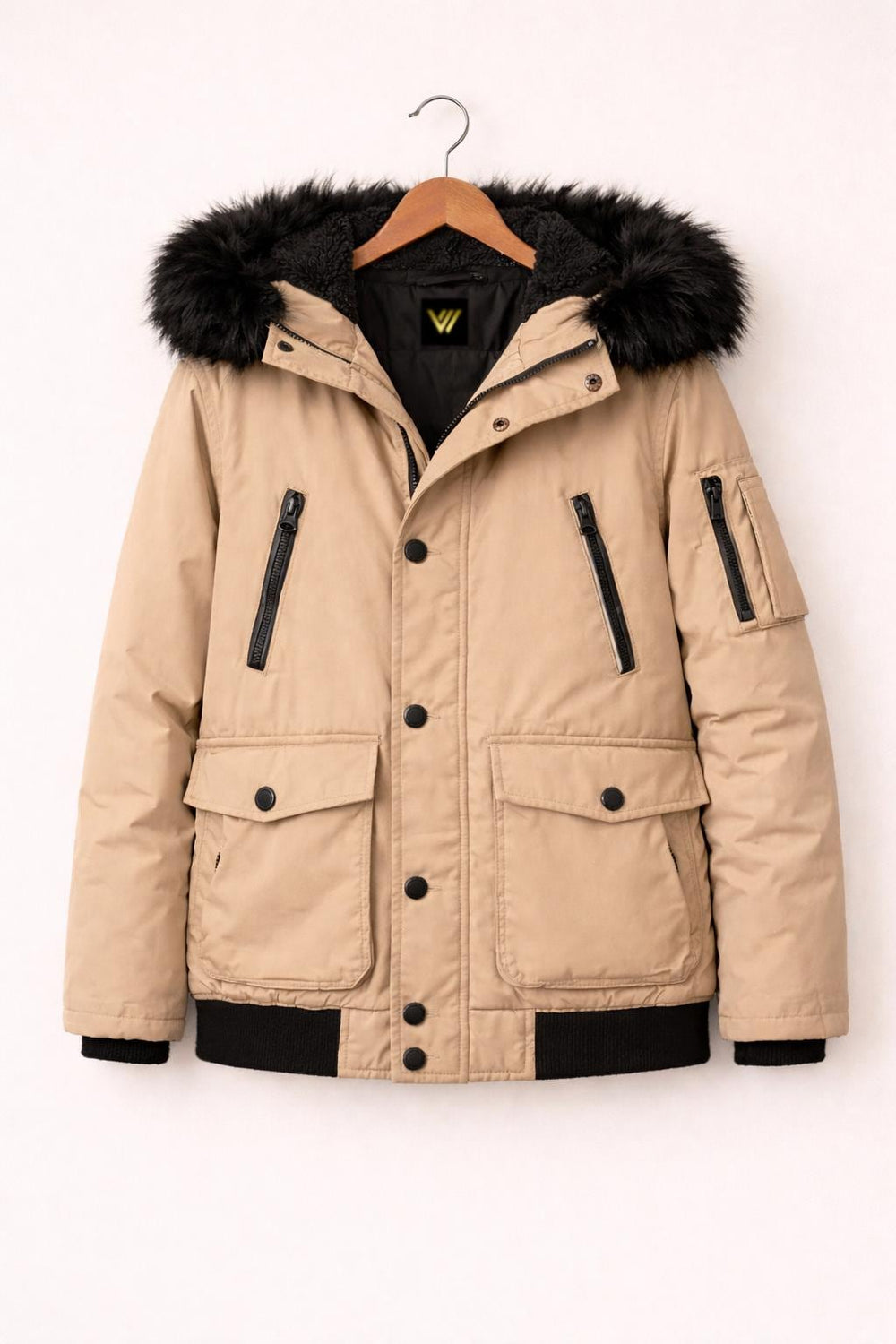 Beige Parka Jacket Winter Bomber Coat