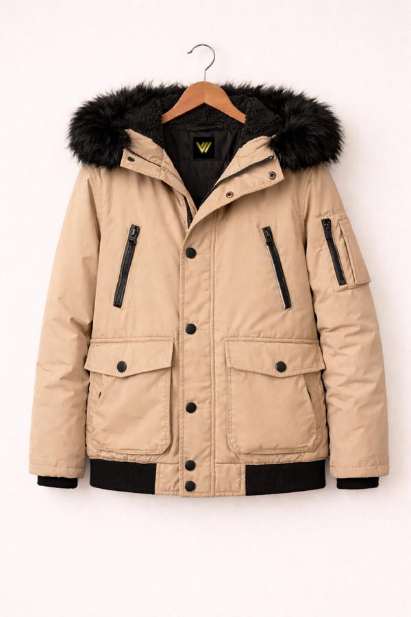 Beige Parka Jacket Winter Bomber Coat