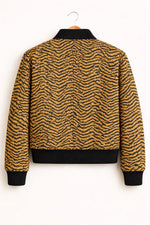 Tiger Print Wool Bomber Jacket Black Collar Streetwear Coat