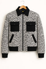 White Black Tiger Print Wool Bomber Jacket Unisex Coat