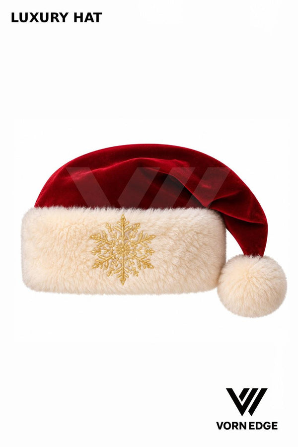 Luxury Embroidered Santa Velvet Hat with Faux Fur – Christmas Party Costume Accessory