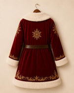 Luxury Red Christmas Coat: Golden Embroidery & Faux Fur Trim