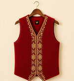 Luxury Embroidered Santa Vest Red Velvet Christmas Waistcoat