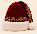 Luxury Velvet Santa Hat with Gold Embroidery Christmas Cap