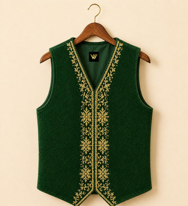 Luxury Embroidered Santa Vest Red Velvet Christmas Waistcoat
