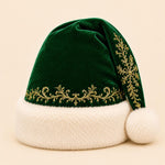 Luxury Velvet Santa Hat with Gold Embroidery Christmas Cap