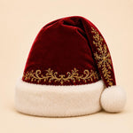 Luxury Velvet Santa Hat with Gold Embroidery Christmas Cap