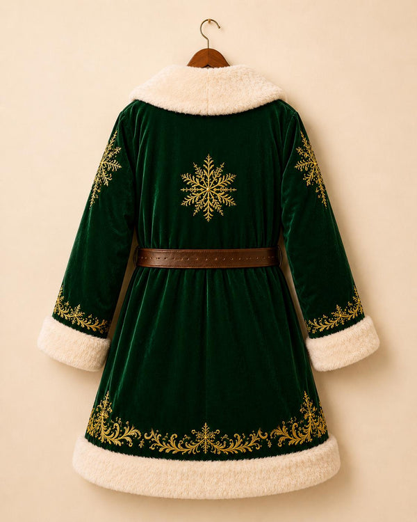 Victorian Santa Claus Coat Green Wool Christmas Robe with Faux Fur